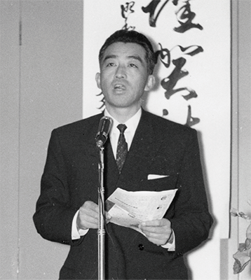 President Takaoki Kitano announcing the New Year management policy